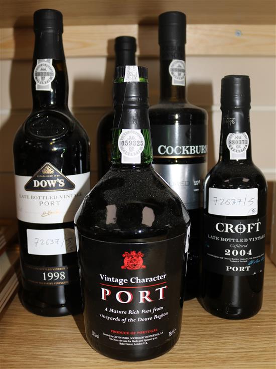 Five bottles of Port including Taylors Select and Dows 1998